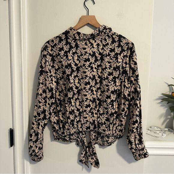 Ba&sh Black Cream Floral Printed Button Front Tie Front Blouse Top XS - Picture 4 of 12